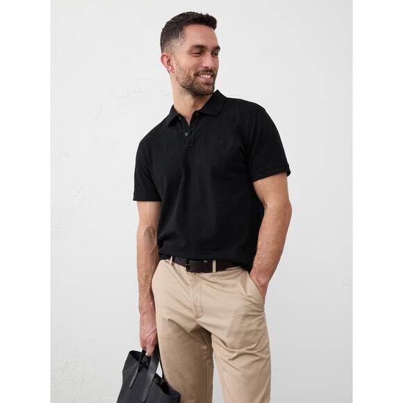 NWT Banana Republic Factory Cotton Monogram Pique Polo in Black size XL - Picture 1 of 7